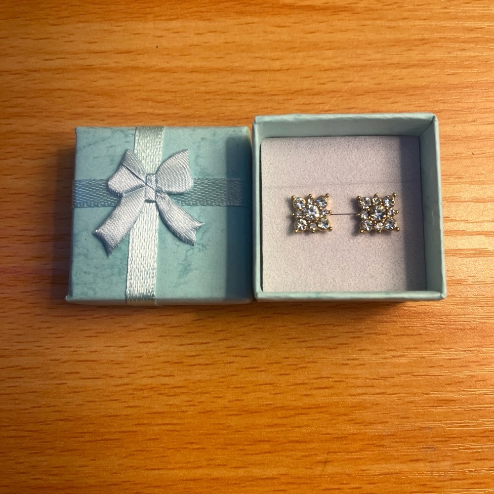 Elegant Golden Stainless Steal Cubic Zirconia Stud Earrings